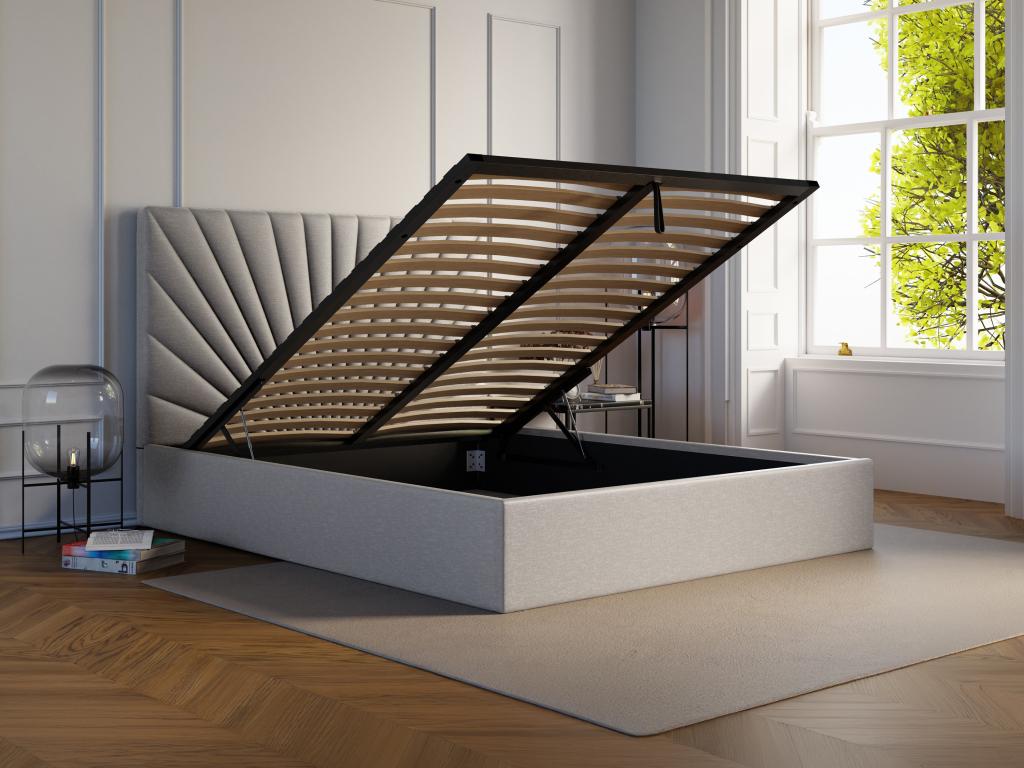 Storage bed 140x190 cm - Fabric - Light gray - Calmetop 30809PFNE