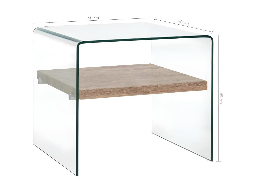 Square coffee table in clear glass and light oak. Rectangular coffee table in clear glass and light oak. Calmetop 12689WCOC