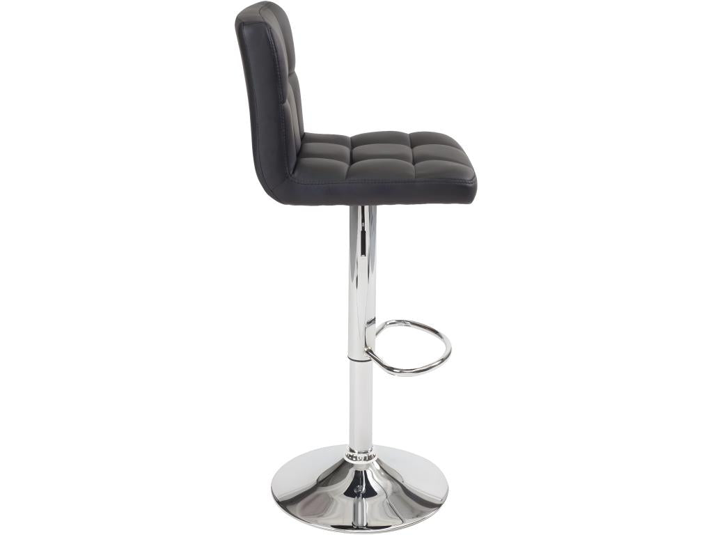 Set of 2 Calmetop black quilted faux leather bar stools with adjustable height and swivel top, chrome finish, 08827CIVU