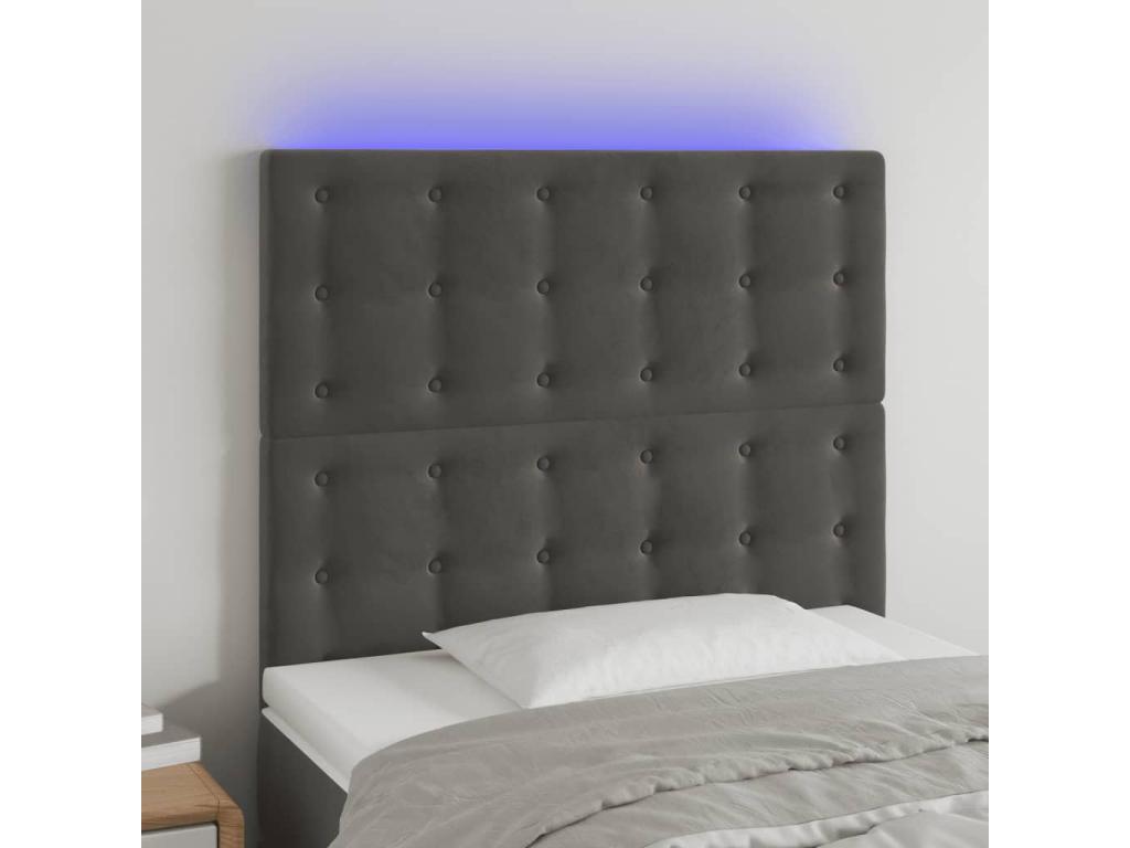 LED Headboard, Dark Grey, 80x5x118/128 cm, Velvet, 74819IAXS