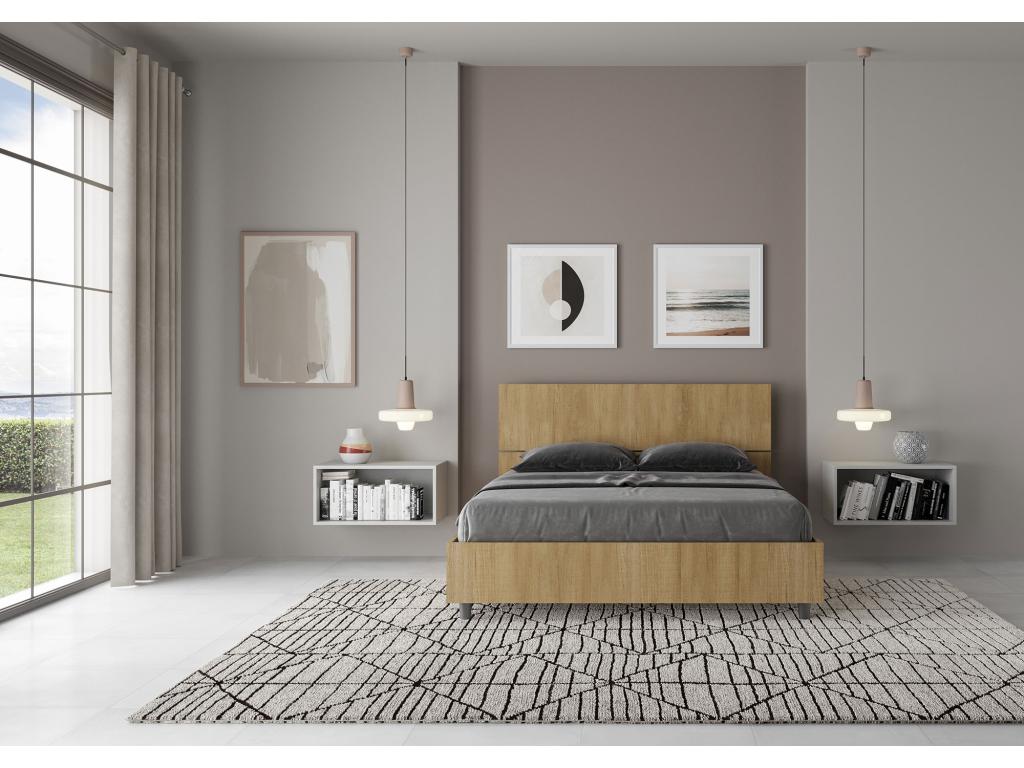 Nidchicshop 67533KNPY 140x190 Storage Bed with Slanted Headboard, Natural Oak