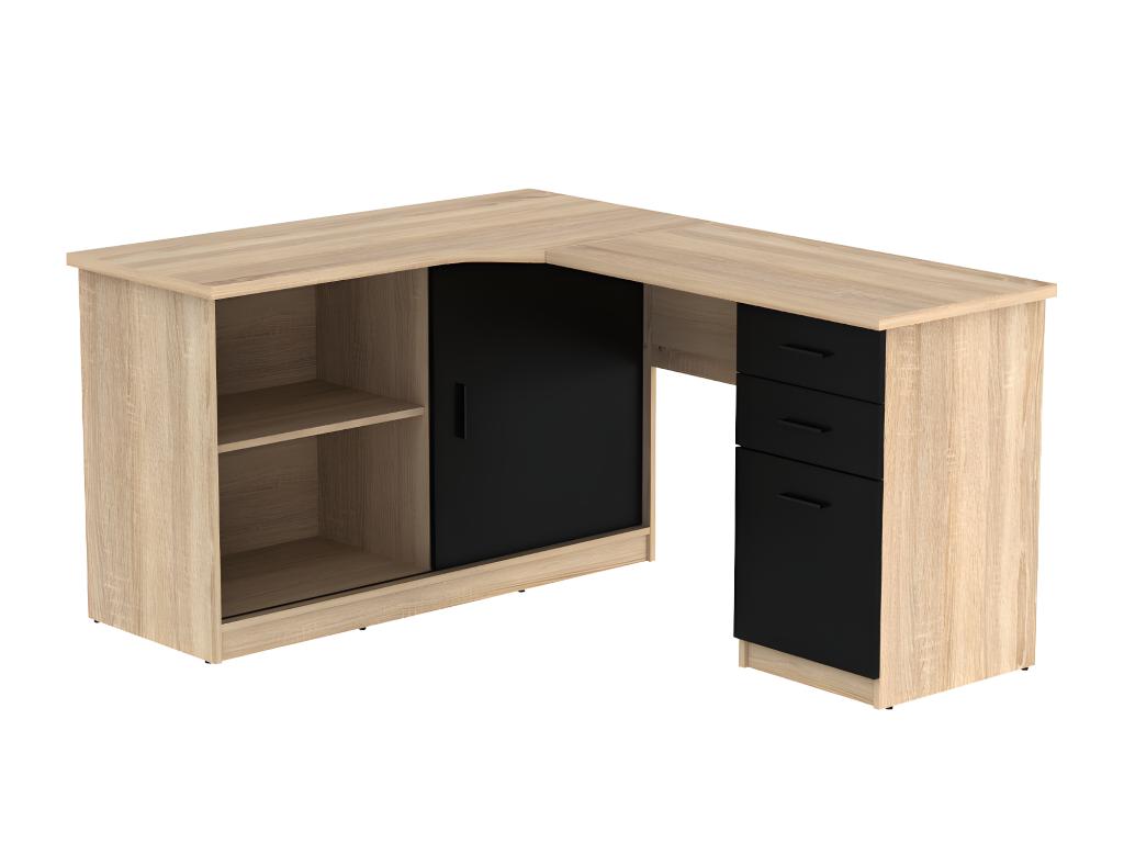 Nidchicshop Corner Desk - 2 Doors / 2 Drawers - Oak and Black 54298PLFI