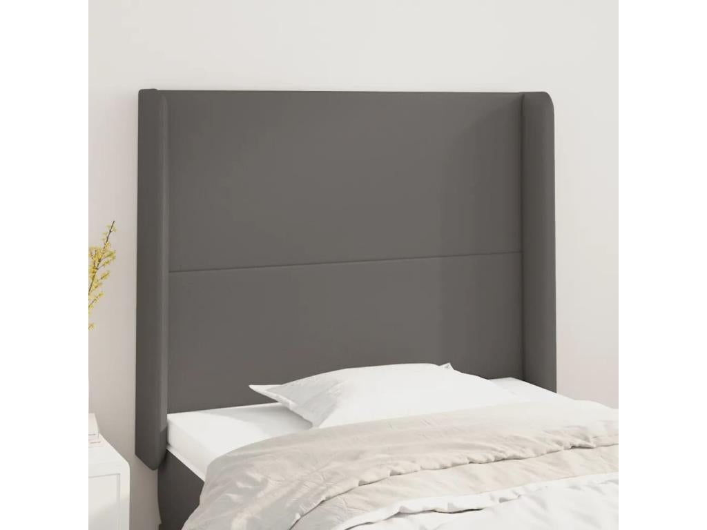 Headboard with wings, Grey, 93x16x118/128 cm, Faux Leather, 77949TYHO