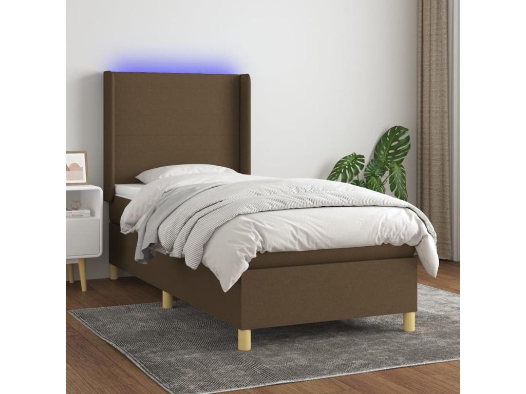 Nidchicshop bed base with LED mattress, dark brown, 90x200cm, fabric, 44383GGJM