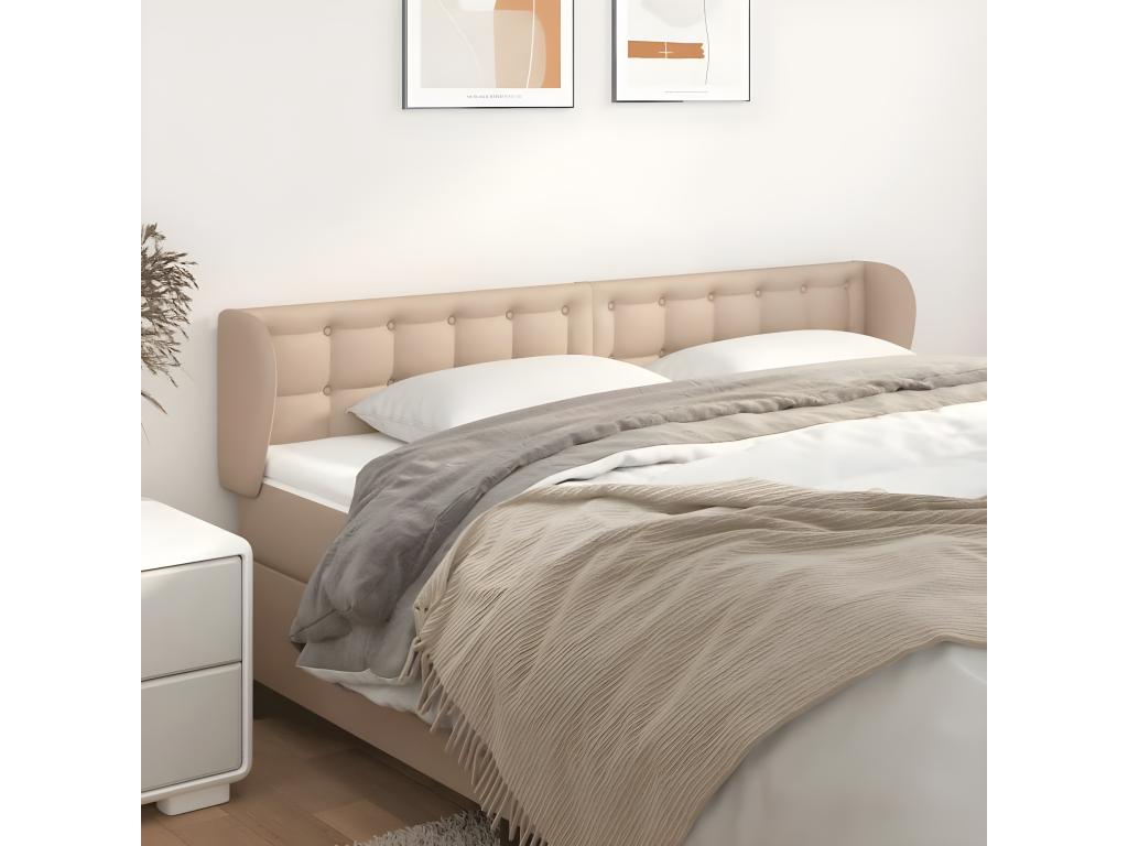 Headboard with wings, Cappuccino color, 163x23x78/88 cm, Faux leather, 78850OCAZ