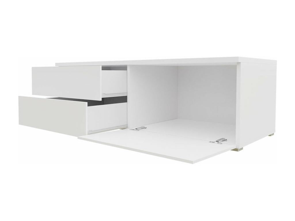 Calmetop 129 TV Stand, White - Glossy Black, 2 Doors, 200x35x45cm, 43411LIAD
