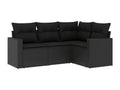 4-piece garden furniture set with cushions, black woven resin, 40581GYZY