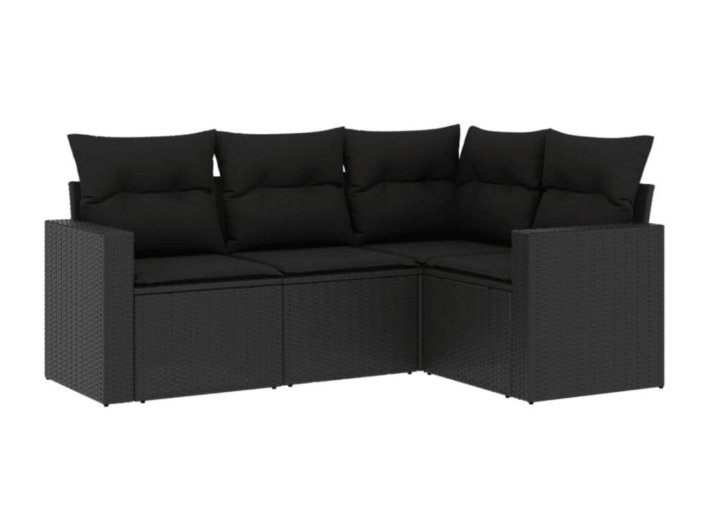 4-piece garden furniture set with cushions, black woven resin, 40581GYZY