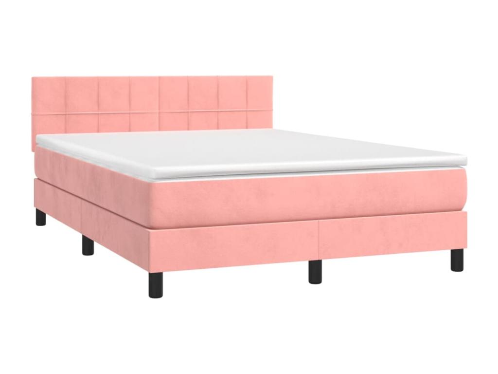 Upholstered bed base with mattress and LED light, Pink, 140x200 cm, Velvet, 33010QYCP