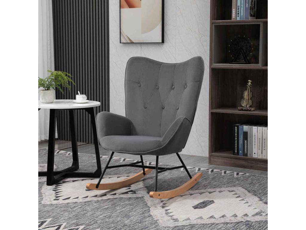Wingback rocking chair, high comfort, armrests, seat and backrest, high-density foam padding, anthracite velvet look, 49743ZCIH