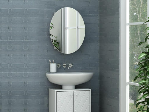 Oval bathroom wall cabinet with mirror - White - Nidchicshop 87382MZFV
