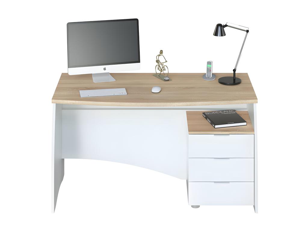 Desk with 3-drawer pedestal, White - Nidchicshop - W 136 x D 67 x H 74 cm 32336RPOF