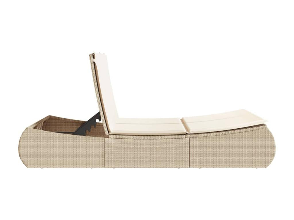 Double chaise longue with beige cushions, woven resin 84824YVGR