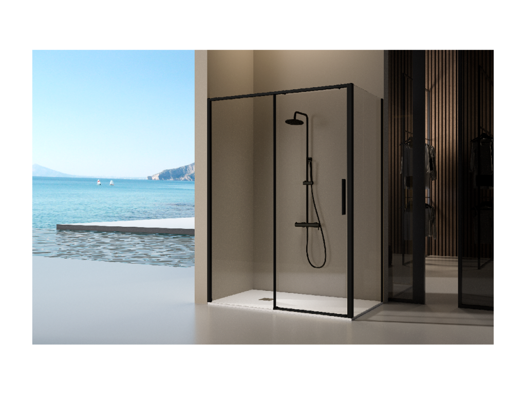 Nidchicshop Fixed Shower Screen with Sliding Door, Matte Black, 136-138.6 cm, 85191MQFY