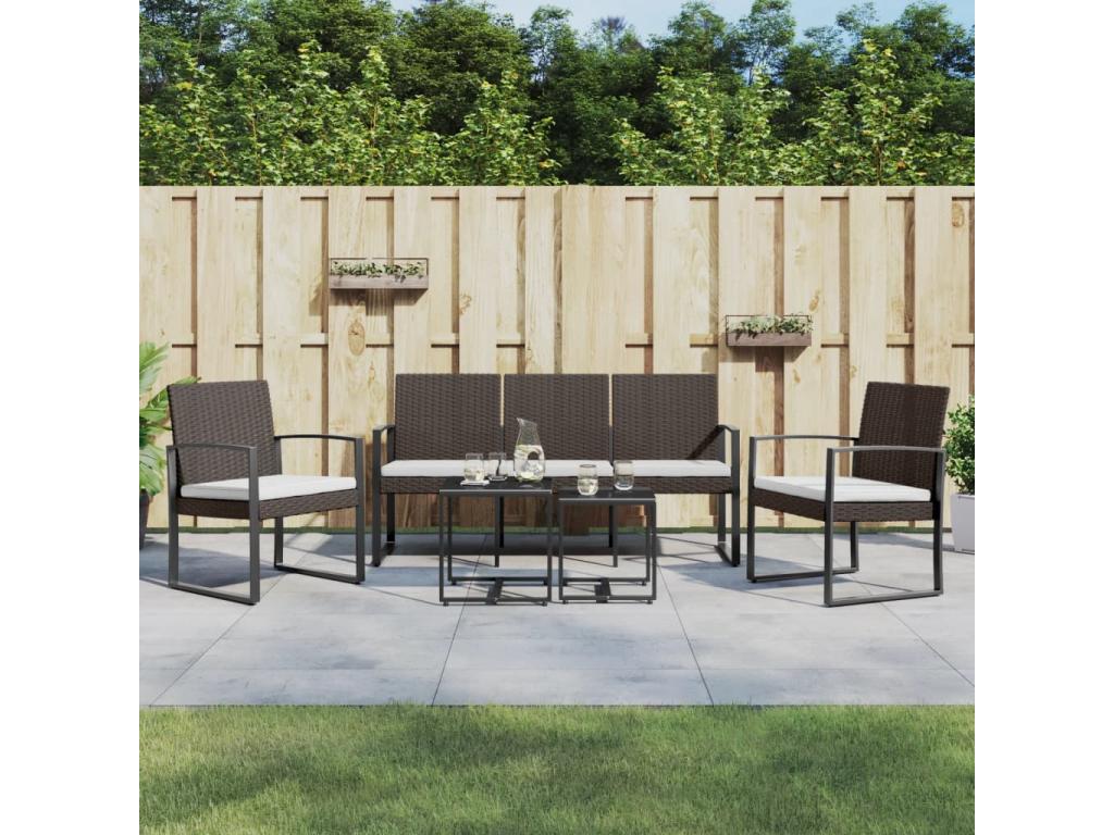 5-piece garden dining set with cushions, brown rattan PP 70405SJCD