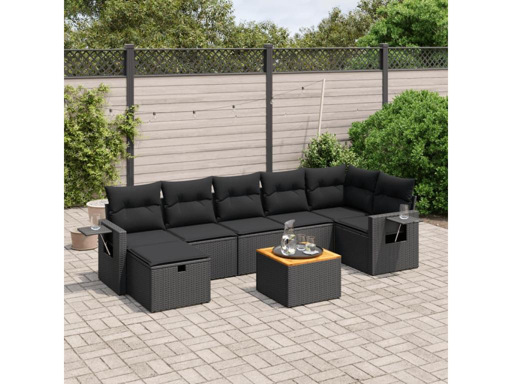 8-piece garden furniture set with cushions, black resin wicker, 39737TZIX