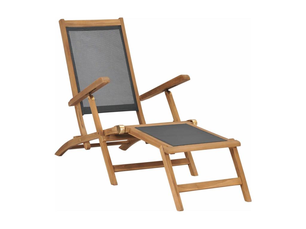 Patio chair with footrest, solid teak wood, black, 80243KRWJ
