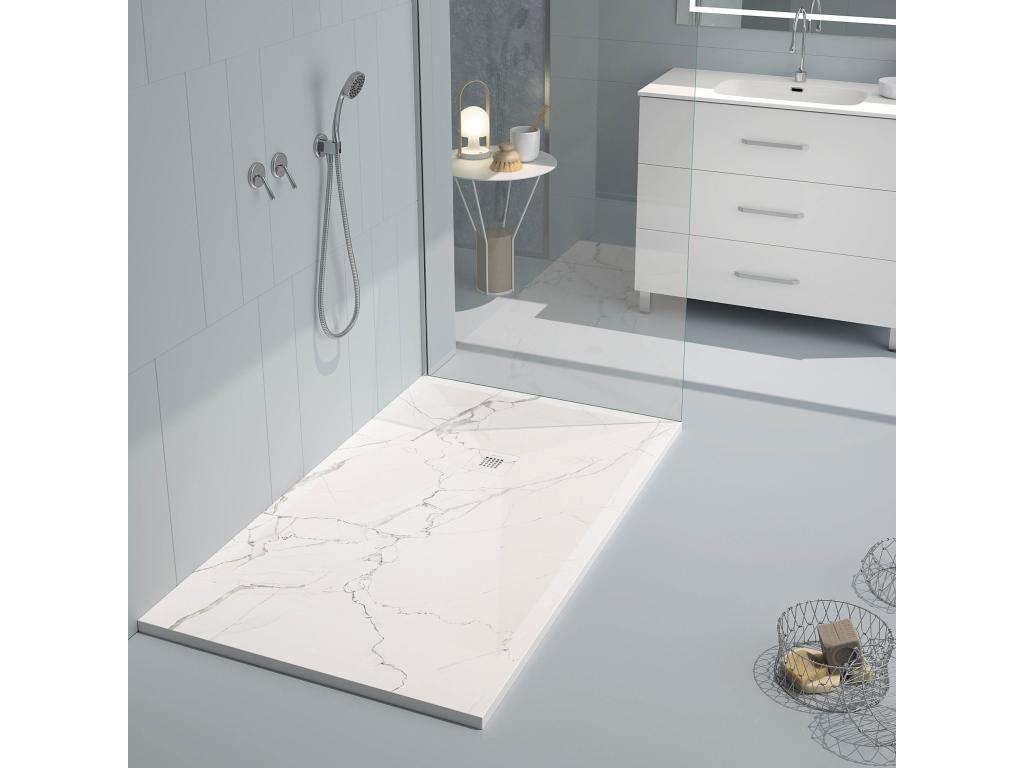 Calmetop 3D White Marble Shower Tray with Smooth Finish and Color Grid - 190x70 cm 20604DFAM