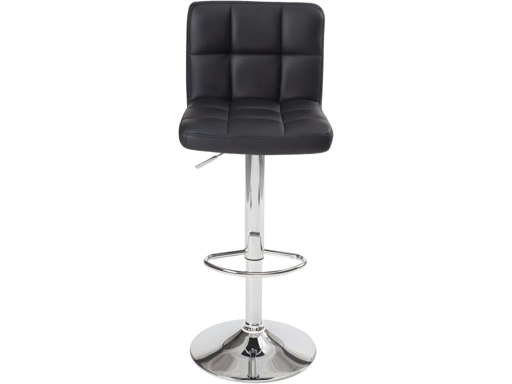 Set of 2 Calmetop black quilted faux leather bar stools with adjustable height and swivel top, chrome finish, 08827CIVU