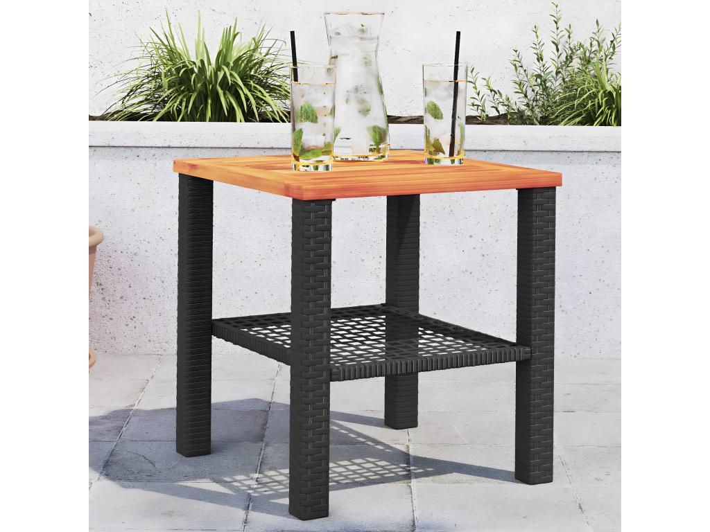 Nidchicshop - Black garden table 40x40x42 cm, woven resin and wood, Nidchicshop 26997QCAD