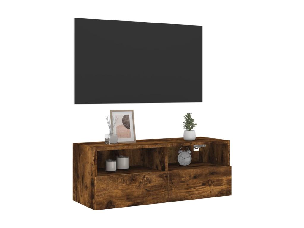 Smoked oak wall-mounted TV unit, 80x30x30 cm, engineered wood, 28939UCAG