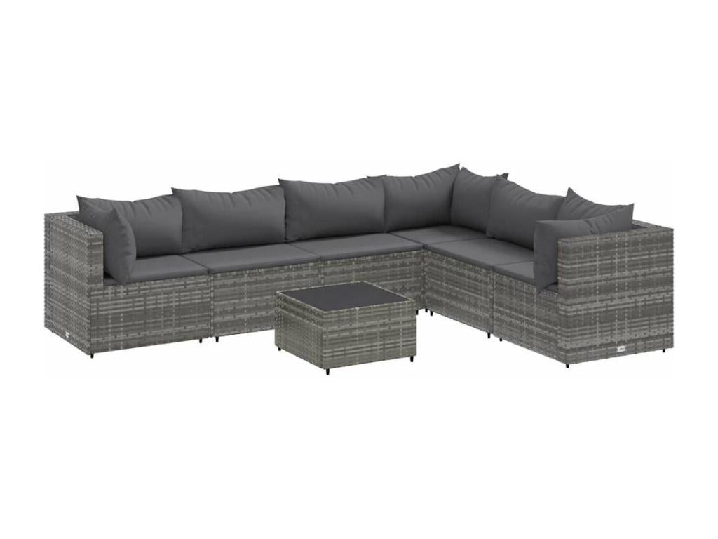 7-piece garden furniture set with cushions, grey woven resin, 41643XWEA