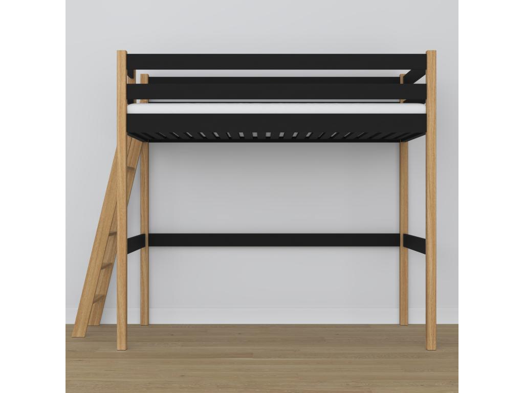 Wooden loft bed N02 Black / Natural Oak 80x200 78779VMDC