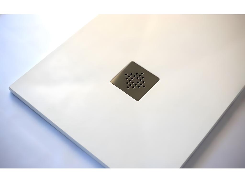 Calmetop 70x170 cm extra-flat shower tray in white slate-effect resin with white drain cover 15666HGME