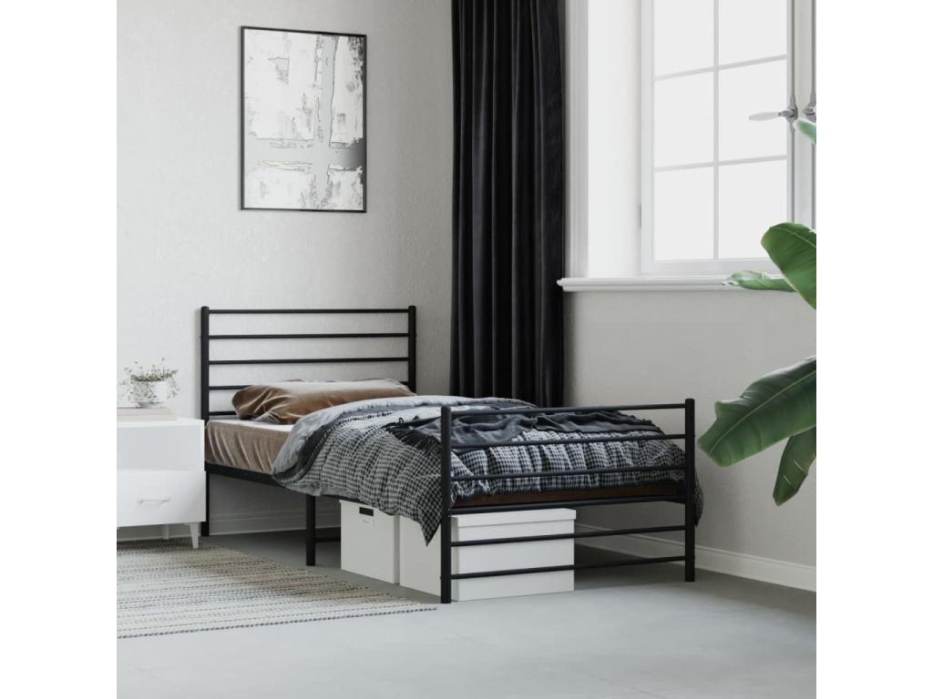 Metal bed frame with headboard/footboard, black, 100x190 cm, 91835RQEH