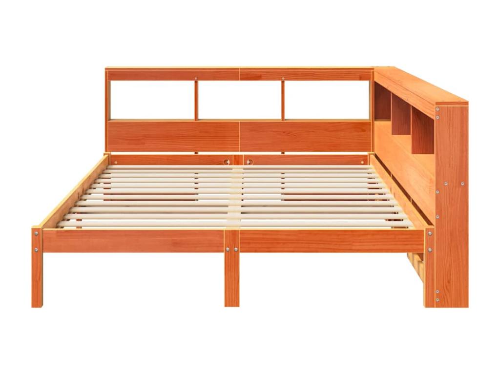 Bookshelf bed without mattress, brown wax finish, 140x200 cm, solid pine, 46126HISD