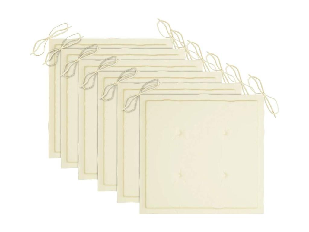 Garden chairs and cream cushions, set of 6, solid teak wood, 07655IFDJ