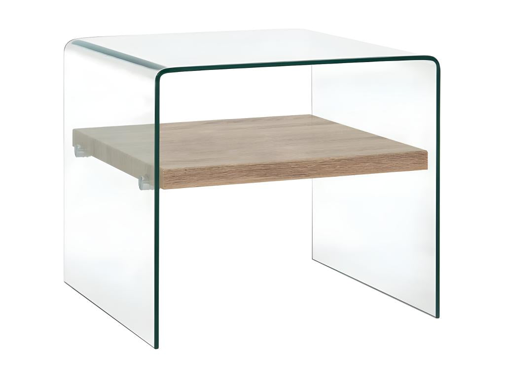 Square coffee table in clear glass and light oak. Rectangular coffee table in clear glass and light oak. Calmetop 12689WCOC