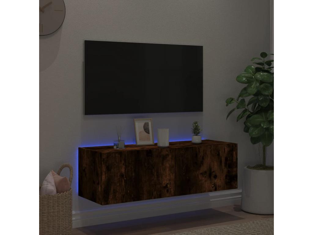 Wall-mounted TV unit with Nidchicshopères LED lighting, smoked oak, 100x35x31 cm, 27416UUCA