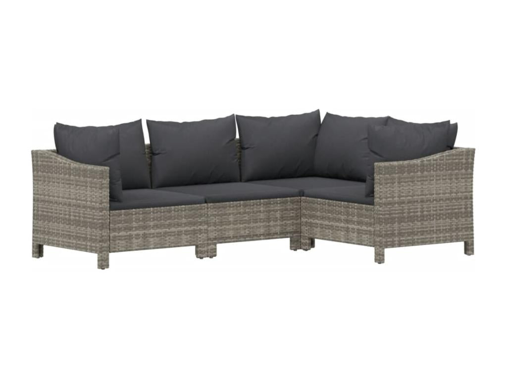 5-piece garden furniture set with cushions, grey woven resin, 45445HTSO