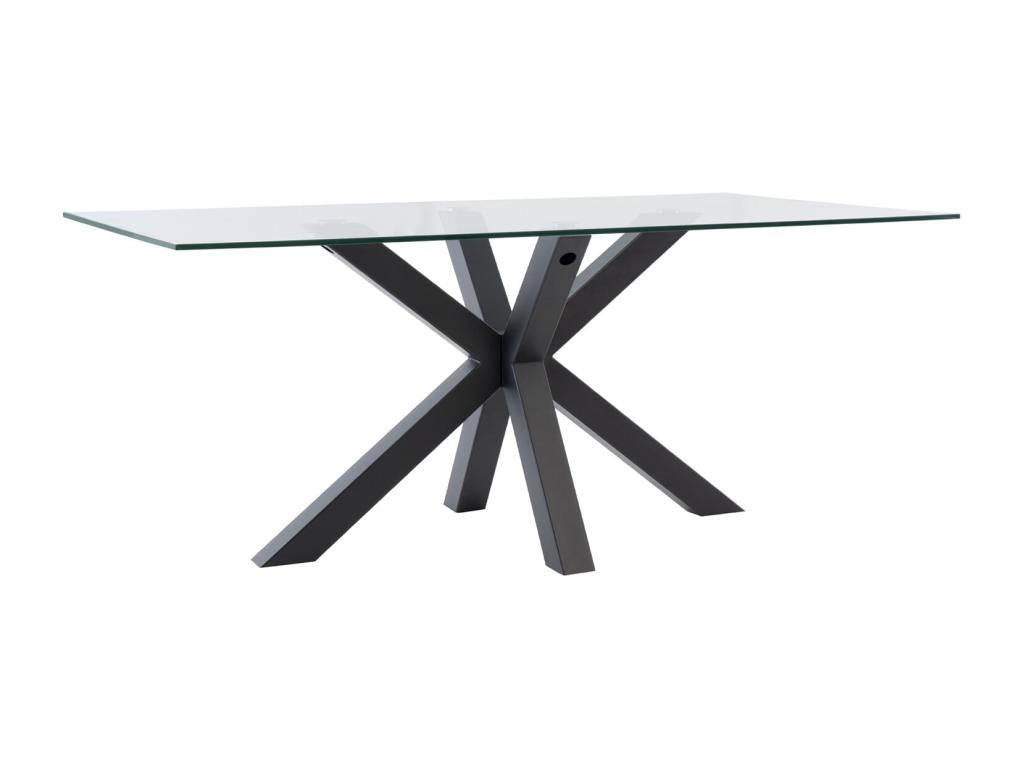 Calmetop Modern Dining Table – Tempered Glass and Metal Legs – Black – Width 180 cm 78453MRHM