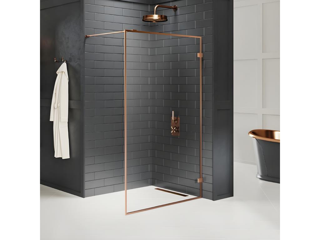 90cm walk-in shower screen in brushed copper with frame, Nidchicshop 98509QQTV