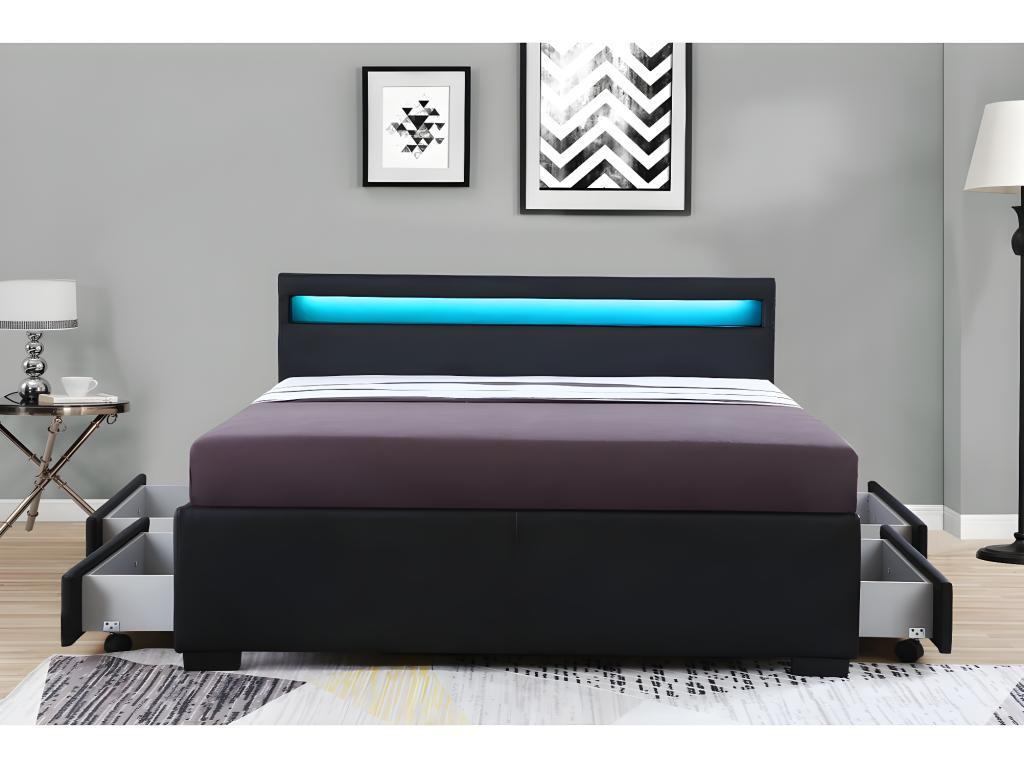 Nidchicshop LED Bed with 4 Drawers - 140x190 cm - Black 24100FIPF