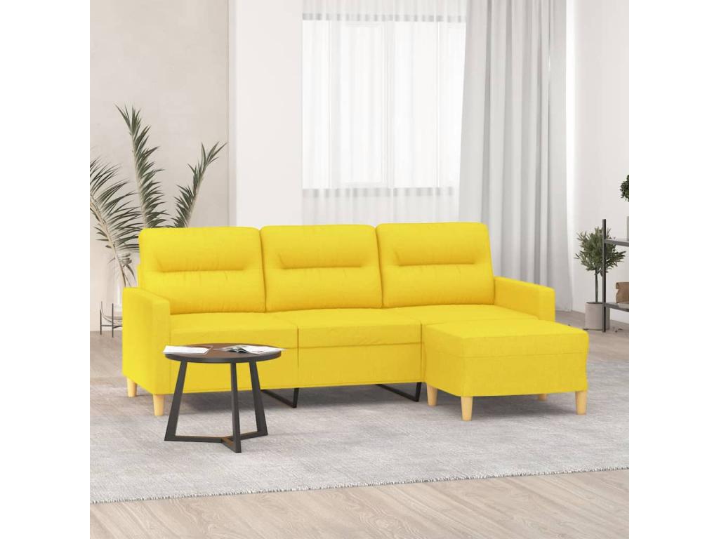 3-seater sofa with footrest, light yellow, 180 cm, fabric, 26956MGBZ