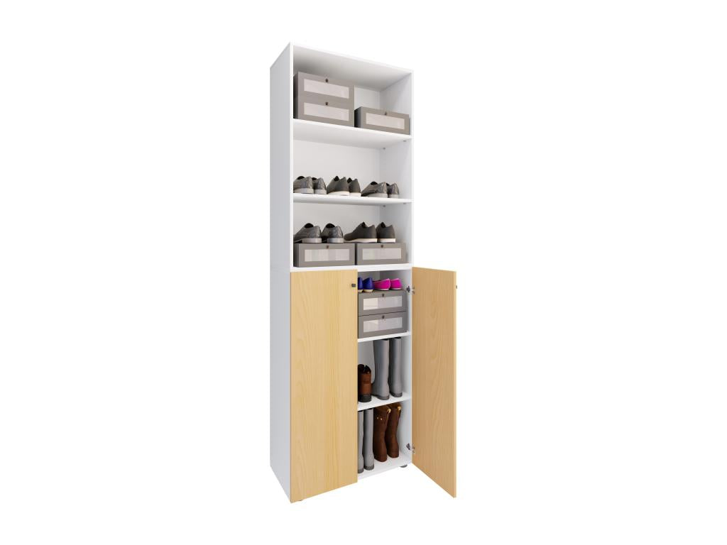 Calmetop XL Wooden Large Shoe Cabinet, Large Boot, Hallway Furniture, Calmetop 6 Compartments, White/Beech, 77290SSSY
