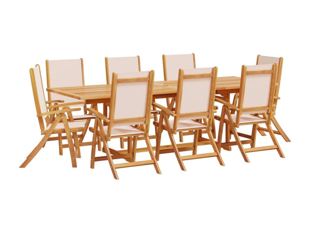 Calmetop 9-Piece Garden Dining Set, Solid Wood, Textilene, 13511LBTN