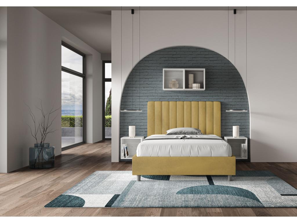 Single bed without slatted base, upholstered, 120x190 cm, ochre microfiber, Nidchicshop 11258KUSB