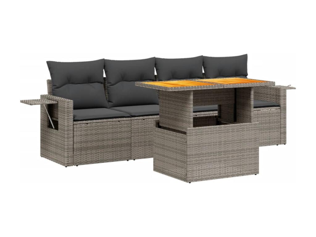 5-piece garden furniture set with cushions, beige woven resin, 28571ITDR