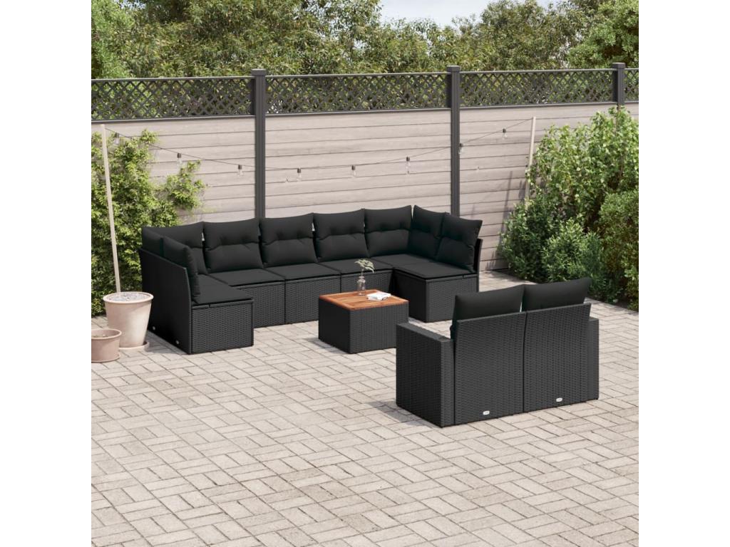 10-piece garden furniture set with cushions, black resin wicker, 95122NEKE