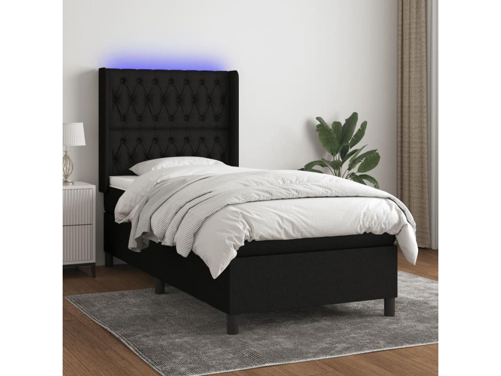 Calmetop bed base with mattress and LED lighting, black, 90x190 cm, fabric, 97631YYJO