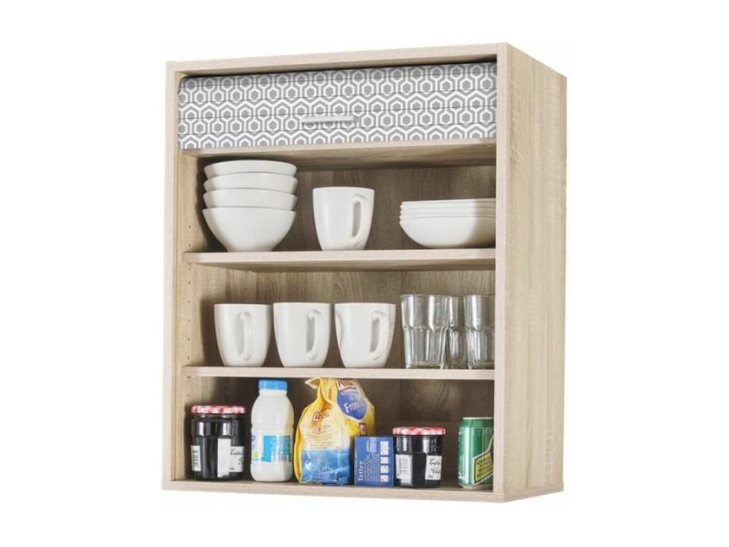 Light oak kitchen wall unit with grey printed curtain, Nidchicshop, W 60 x H 72cm, 32848IALN