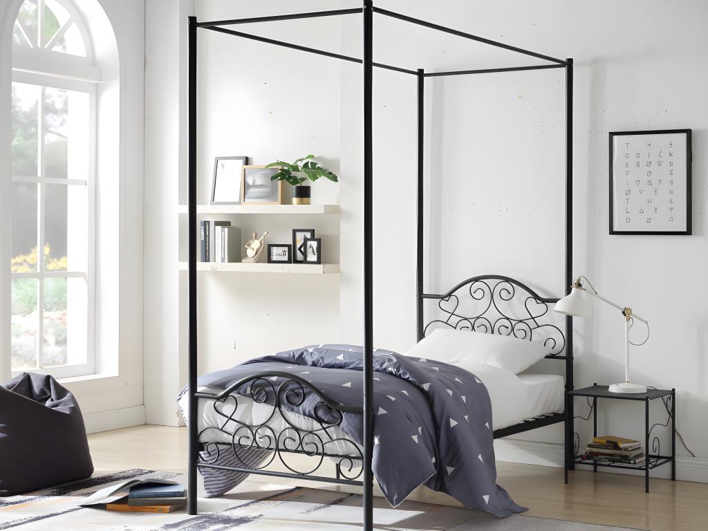 Nidchicshop Canopy Bed - 90x190 cm - Metal - Black 28011WONQ