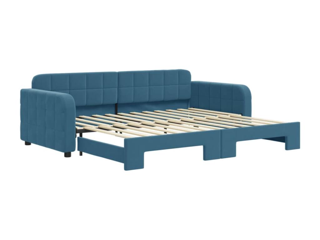 Daybed with pull-out bed, blue velvet, 90x200 cm, 86978CIJD