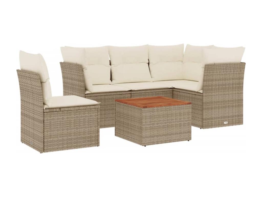 6-piece garden furniture set with cushions, beige woven resin, 40562GGLY
