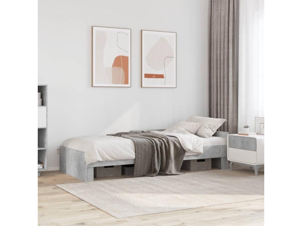 Bed frame without mattress, concrete grey, 100x200 cm, engineered wood, 16818NVJI