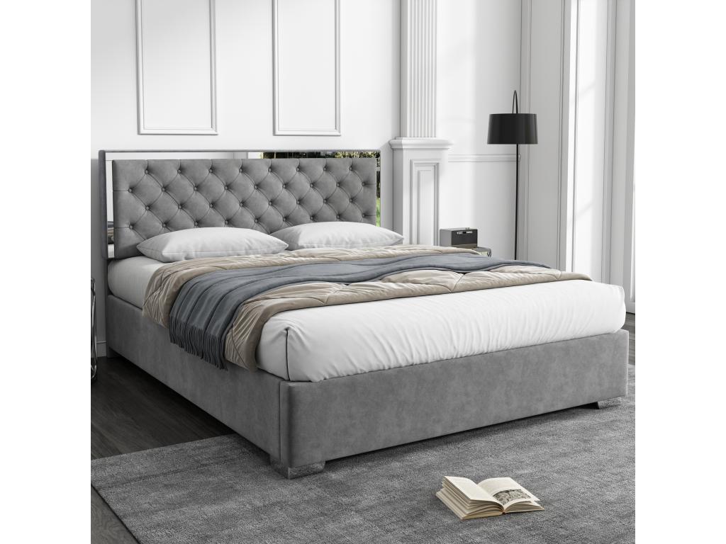 160x200 cm Storage Bed with Headboard - Velvet - Stainless Steel Legs - Calmetop Slatted Base - Grey (Mattress Not Included) 19712GYZM